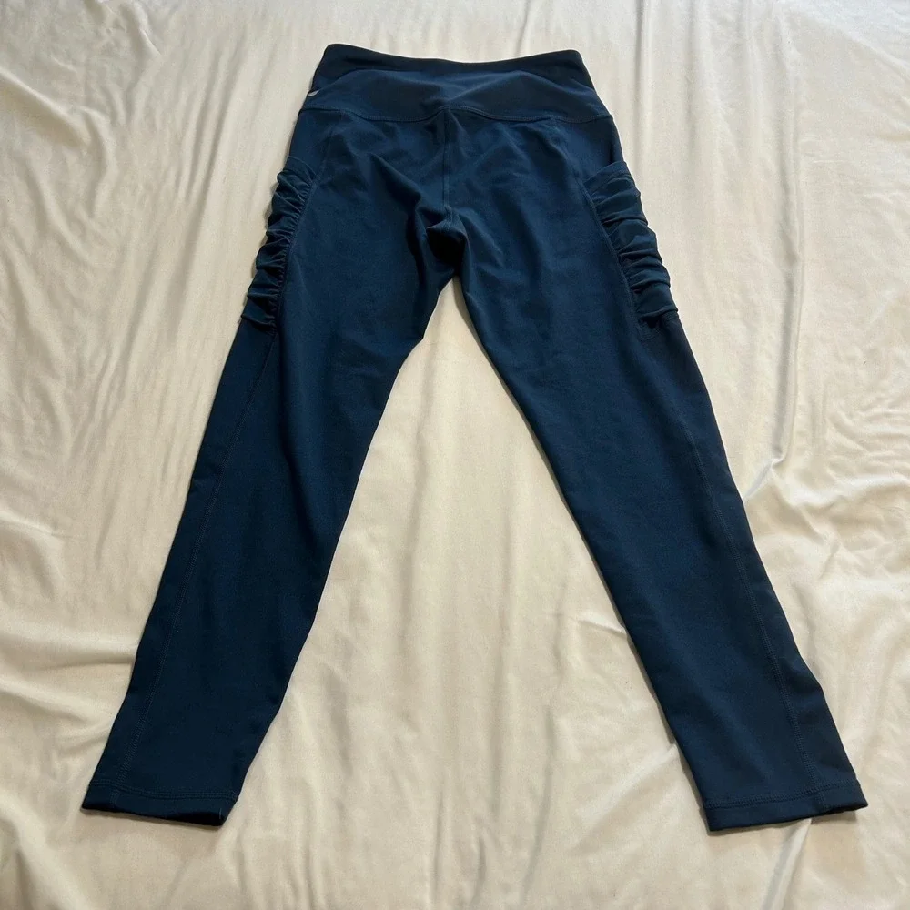 Z by Zella‎ Womens Ruched Side Pocket 7/8 Leggings Teal Blue Small